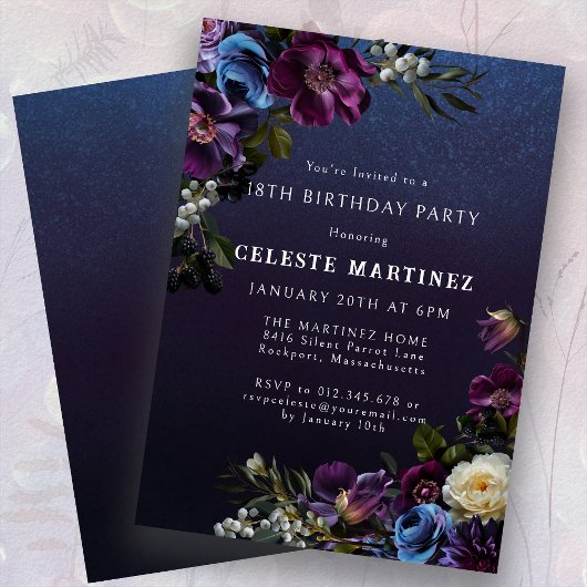 Invitation Moody Purple Flowers 18e anniversaire