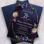 Invitation Moody Purple Flowers 21e fête d'anniversaire<br><div class="desc">Des roses et des fleurs sauvages chics et mauves, sophistiqués et mauves, créent un design floral chic. Des côtelettes de blanc et de bleu ajoutent un intérêt visuel et une profondeur. Les baies et les fruits ajoutent au design sulfureux. Ensemble, elles décorent un cadre en or ovale à plusieurs brins...</div>