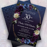 Invitation Moody Purple Flowers 30e anniversaire<br><div class="desc">Des roses et des fleurs sauvages chics et mauves, sophistiqués et mauves, créent un design floral chic. Des côtelettes de blanc et de bleu ajoutent un intérêt visuel et une profondeur. Les baies et les fruits ajoutent au design sulfureux. Ensemble, elles décorent un cadre en or ovale à plusieurs brins...</div>