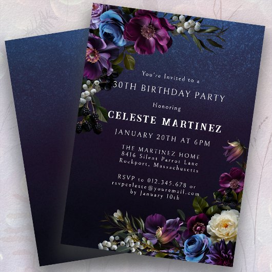 Invitation Moody Purple Flowers 30e anniversaire