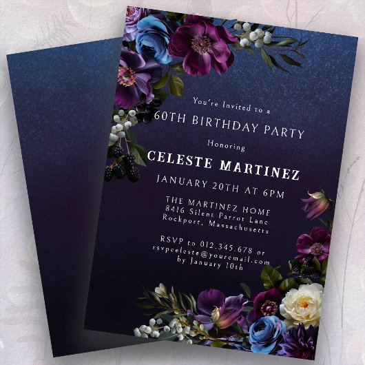 Invitation Moody Purple Flowers 60e anniversaire