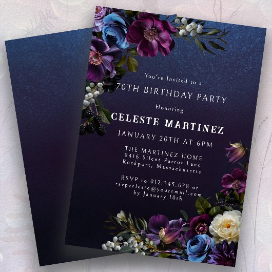 Invitation Moody Purple Flowers 70e anniversaire