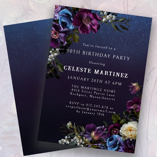 Invitation Moody Purple Flowers 90e anniversaire