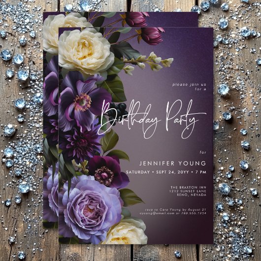 Invitation Moody Purple & Lavender Floral Moderne Anniversair