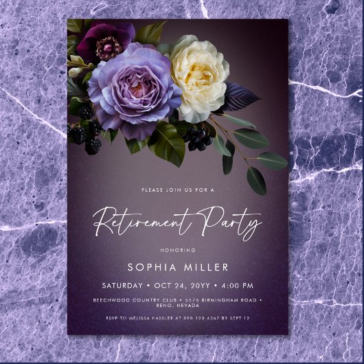 Invitation Moody Purple & Lavender Floral Retraite Party