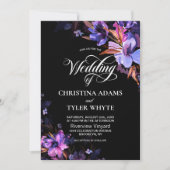 Invitation Moody Purple Watercolor Floral Black Wedding (Devant)