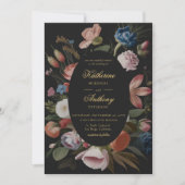 Invitation Moody Romantic Floral Dreamy Black Frame Mariage (Devant)