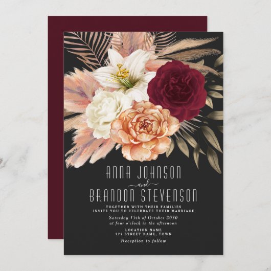 Invitation Moody Romantic Floral Mariage (Devant / Derrière)