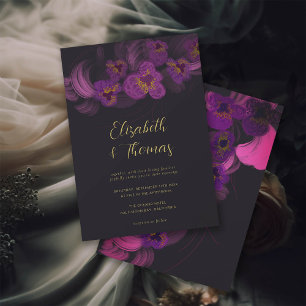 Invitation Moody Romantic Purple Orchidées Dark Floral Mariag