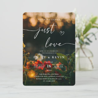 Invitation Moody Romantic Script Floral Photo Wedding 