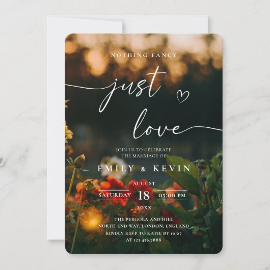 Invitation Moody Romantic Script Floral Photo Wedding  (Devant)