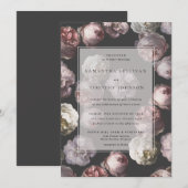 Invitation Moody romantique Delicate noir foncé Mariage flora (Devant / Derrière)