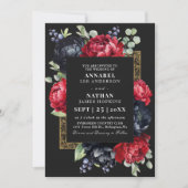 Invitation Moody Rouge et noir Elegant Floral Mariage QR Code (Devant)