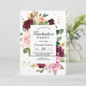 Invitation Moody & Rustic Bourgogne aquarelle Cadre Floral (Debout devant)