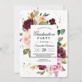 Invitation Moody & Rustic Bourgogne aquarelle Cadre Floral (Devant)