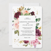 Invitation Moody & Rustic Bourgogne aquarelle Cadre Floral (Devant)