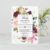 Invitation Moody & Rustic Bourgogne aquarelle Cadre Floral (Debout devant)