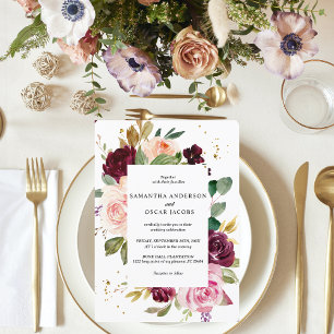 Invitation Moody & Rustic Bourgogne aquarelle Cadre Floral