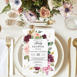 Invitation Moody & Rustic Bourgogne aquarelle Cadre Floral