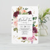 Invitation Moody & Rustic Bourgogne aquarelle Cadre Floral (Debout devant)