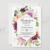 Invitation Moody & Rustic Bourgogne Aquarelle Cadre Floral En (Devant)