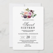 Invitation Moody & Rustic Bourgogne Watercolor Flowers & Berr (Devant)