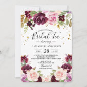 Invitation Moody & Rustic Burgundy Watercolor Fleurs & Leaf (Devant)