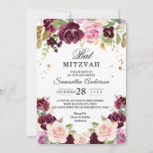 Invitation Moody & Rustic Burgundy Watercolor Fleurs & Leaf (Devant)
