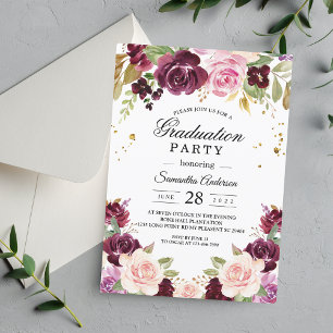 Invitation Moody & Rustic Burgundy Watercolor Fleurs & Leaf