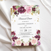 Invitation Moody & Rustic Burgundy Watercolor Fleurs & Leaf