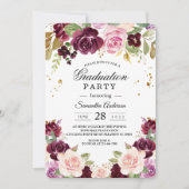 Invitation Moody & Rustic Burgundy Watercolor Fleurs & Leaf (Devant)