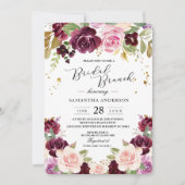 Invitation Moody & Rustic Burgundy Watercolor Fleurs & Leaf (Devant)