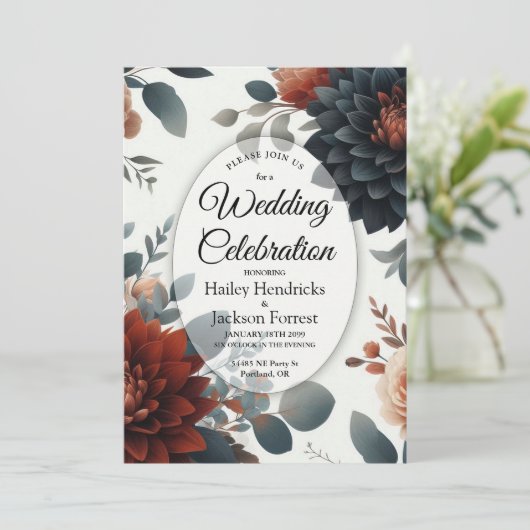 Invitation Moody Rustic Fall Florals Wedding (Debout devant)