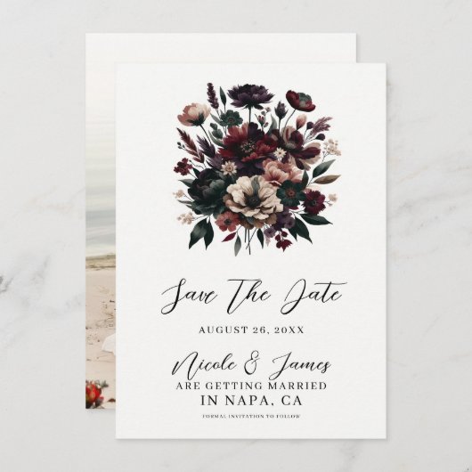 Invitation Moody Rustic Garden Florals Bohemian Enregistrer l (Devant / Derrière)
