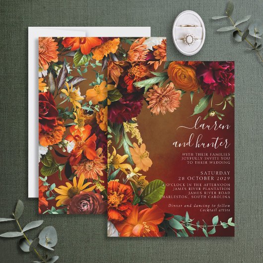 Invitation Moody Sunset Colors Floral Script Mariage Invitati