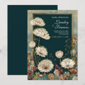 Invitation Moody Teal Gilded Astrantia Wedding (Devant / Derrière)