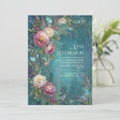 Invitation Moody Teal Watercolor Romantic Peony Wedding (Debout devant)