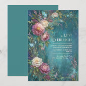 Invitation Moody Teal Watercolor Romantic Peony Wedding (Devant / Derrière)