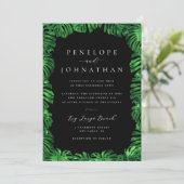 Invitation Moody Tropical Green Monstera Island Mariage (Debout devant)