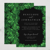 Invitation Moody Tropical Green Monstera Island Mariage (Devant / Derrière)