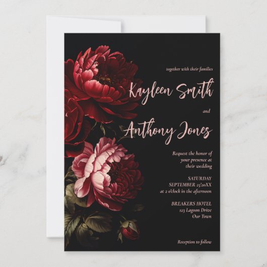 Invitation Moody vintage fleurs mariage (Devant)