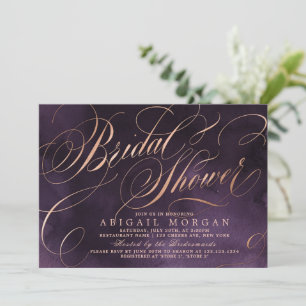 Invitation Moody violet rose or calligraphie Fête des mariées