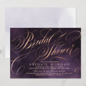 Invitation Moody violet rose or calligraphie Fête des mariées (Devant / Derrière)