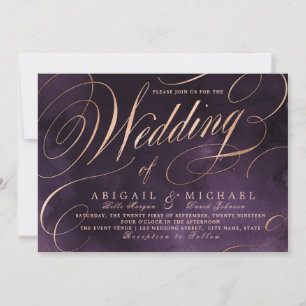 Invitation Moody violet rose or calligraphie vintage mariage