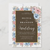 Invitation Moody Watercolor Floral Russe Mariage (Devant)