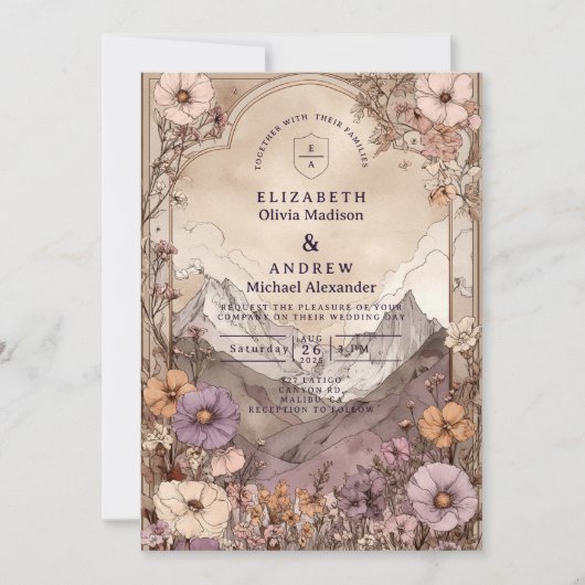 Invitation Moody Wildflower Mountain Wedding (Devant)