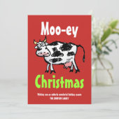 Invitation Mooey Christmas Funny Cow Flat Holiday Card (Debout devant)