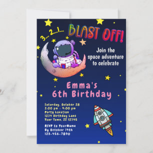 Invitation Moon Adventure (fille) Anniversaire Fête Invitatio