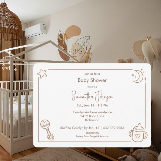 Invitation Moon and Stars Simple Neutral Baby Shower