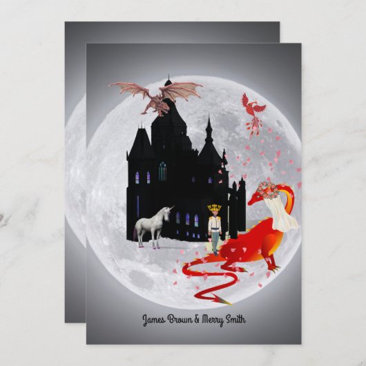 Invitation Moon Dragon Prince Unicorn Phoenix Castle Mariage (Devant / Derrière)